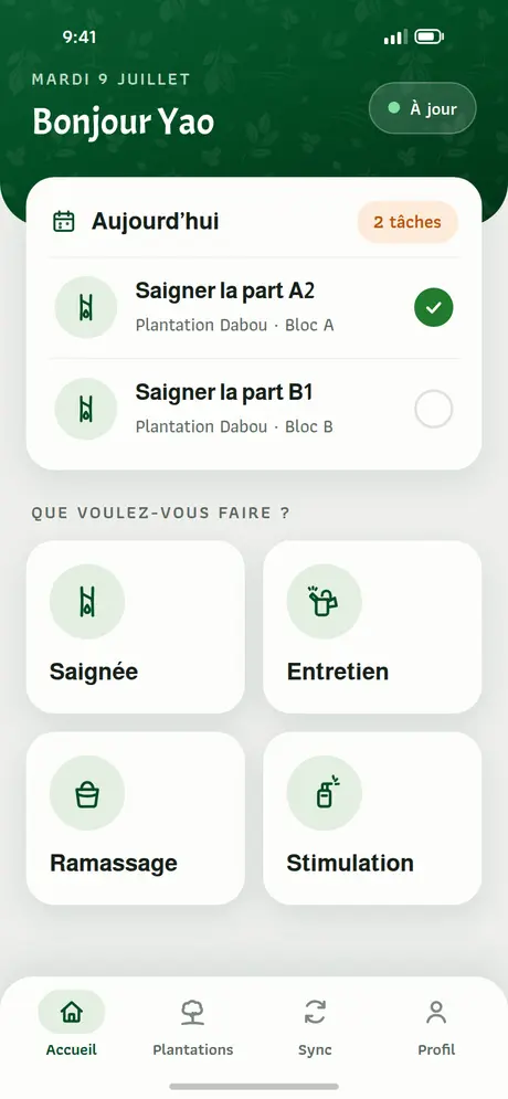 Application mobile du technicien : tâches de saignée du jour